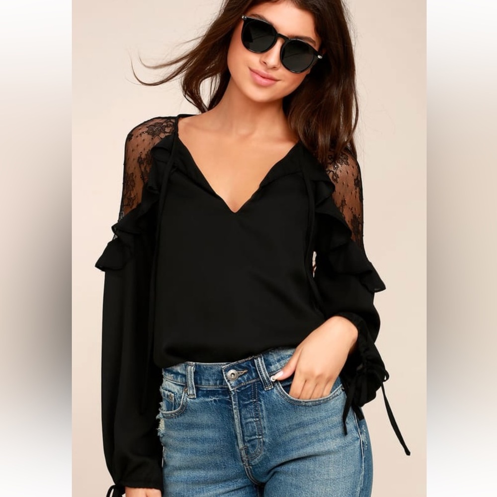 Lulus glorious day black lace long sleeve top